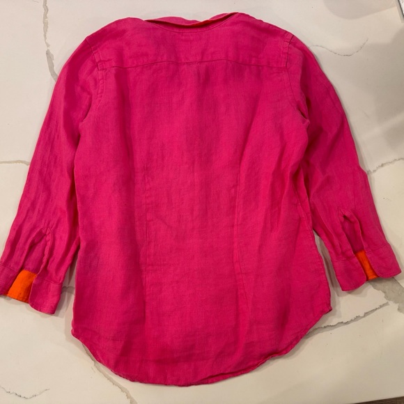 S Lauren Ralph Lauren Hot Pink Orange Gold Button-up Blouse - Picture 3 of 4